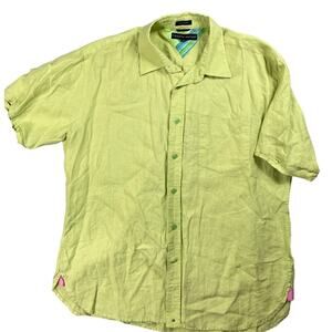 Tommy Hilfiger Mens Size L Green Short Sleeve 100% Linen Shirt Summer